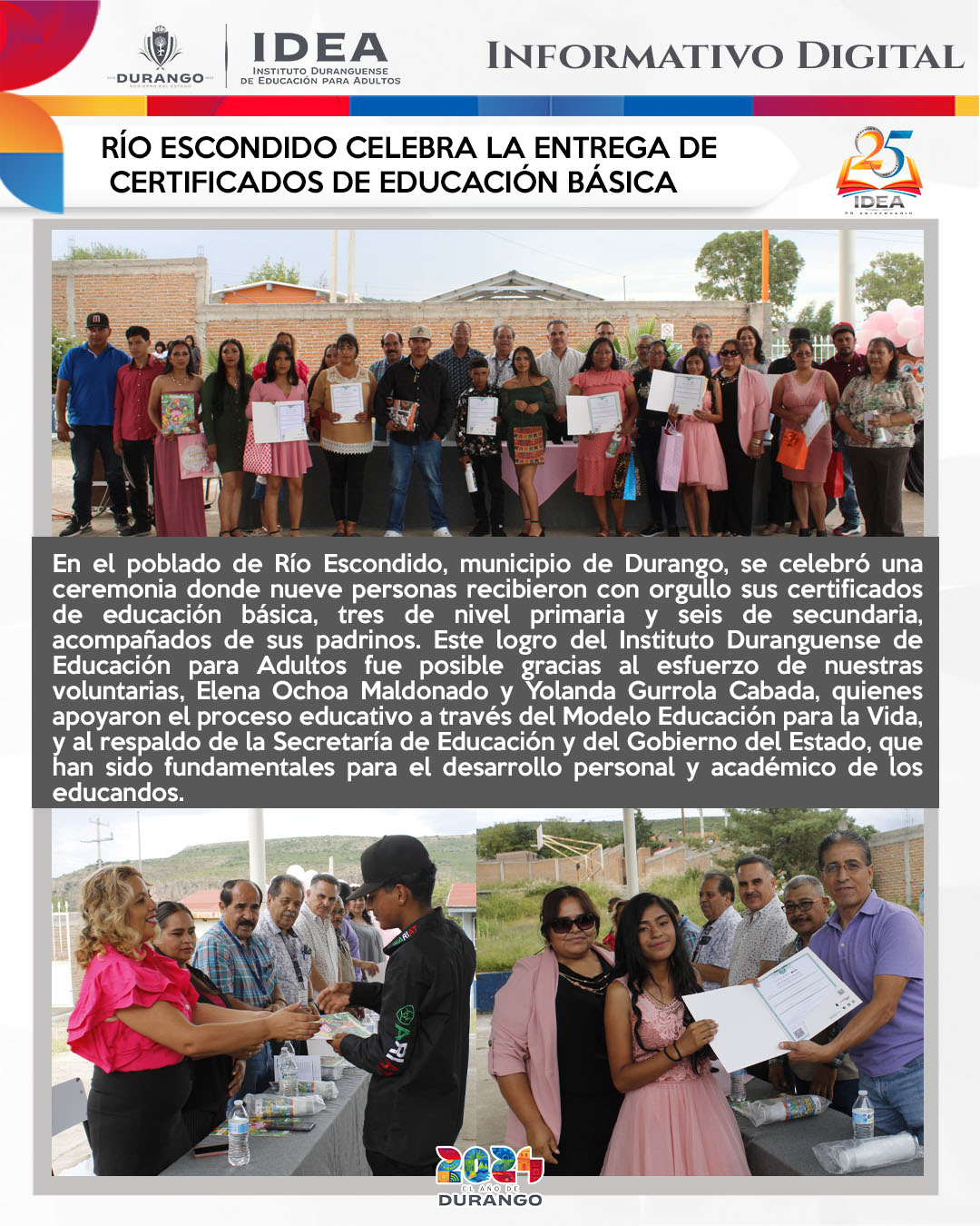 2024 08 29 RÍO ESCONDIDO CELEBRA LA ENTREGA DE CERTIFICADOS DE EDUCACIÓN BÁSICA.